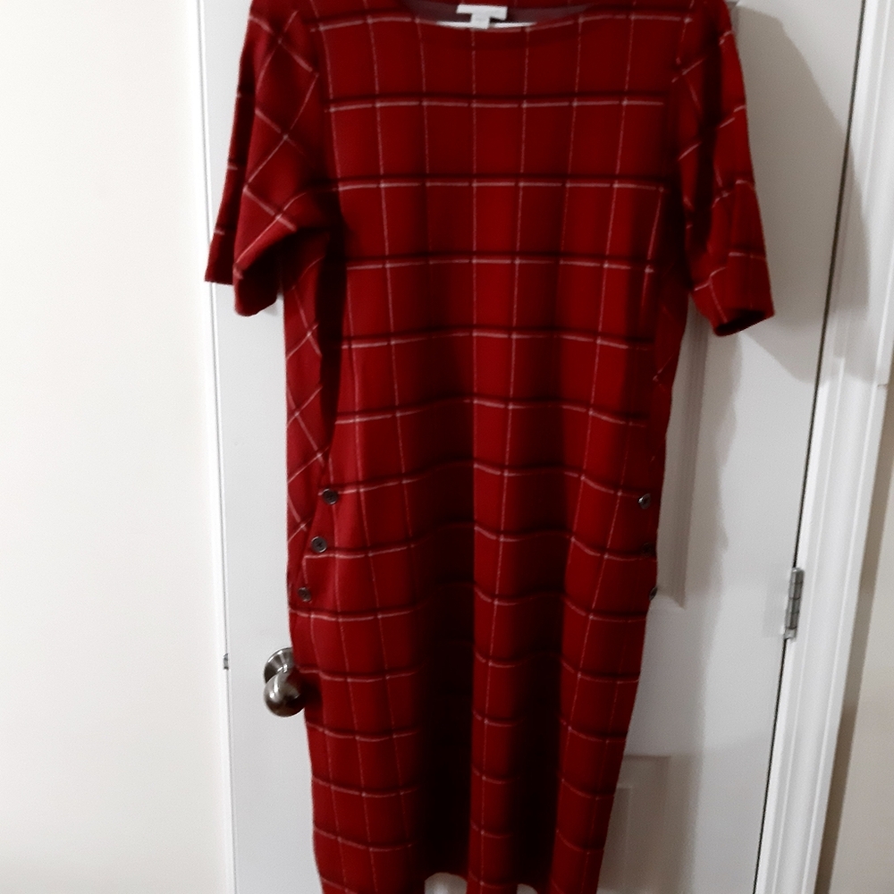 J. Jill Red Checkered Midi Dress